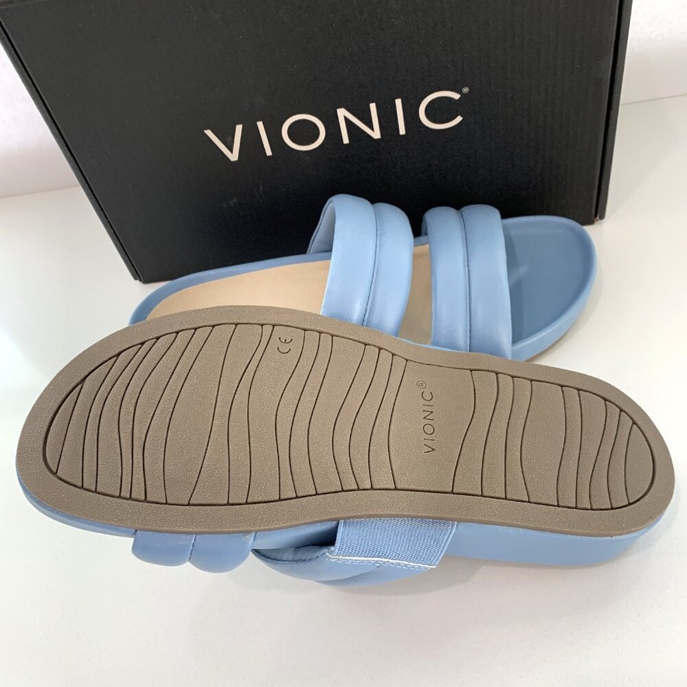 Vionic Mayla Slip On Sandals Double Puffy Strap Slides Blue Shadow Size 7 NEW - Picture 6 of 6